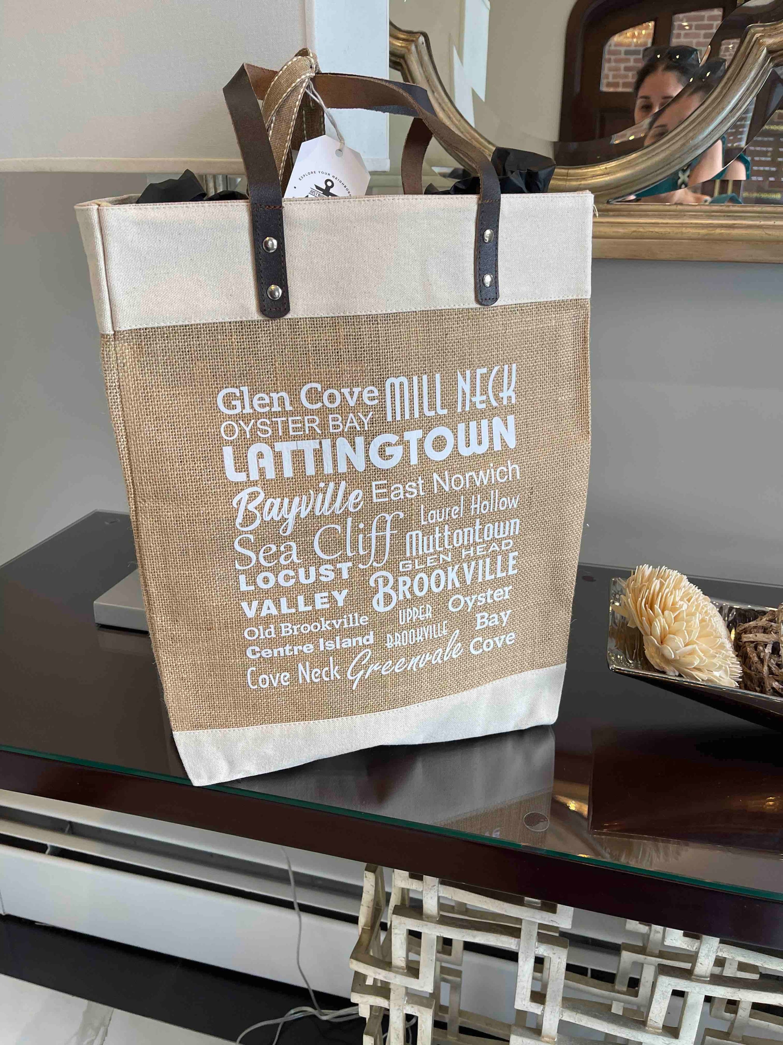 Burlap top market tote