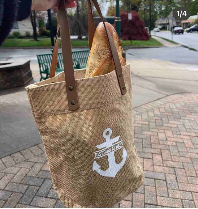 Burlap totes with cheap leather handles